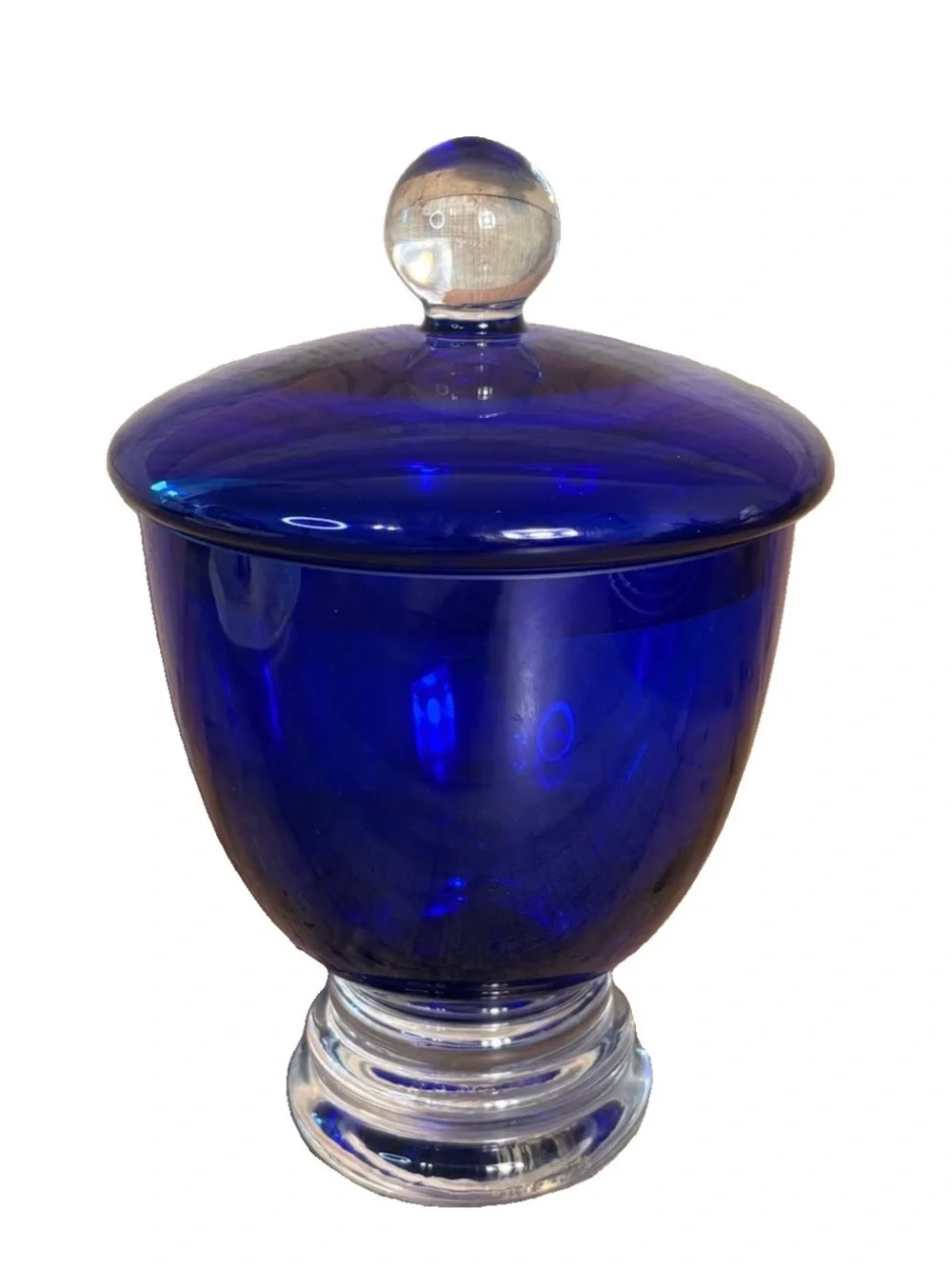 Crate & Barrel Cobalt Blue Glass Candy Jar With Lid Made In Poland Home Decor